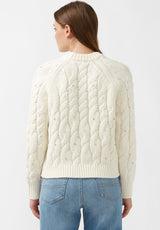 Buffalo David Bitton Magari Ivory Women's Long Sleeve Crewneck Cable Sweater - SW0030H Color IVORY