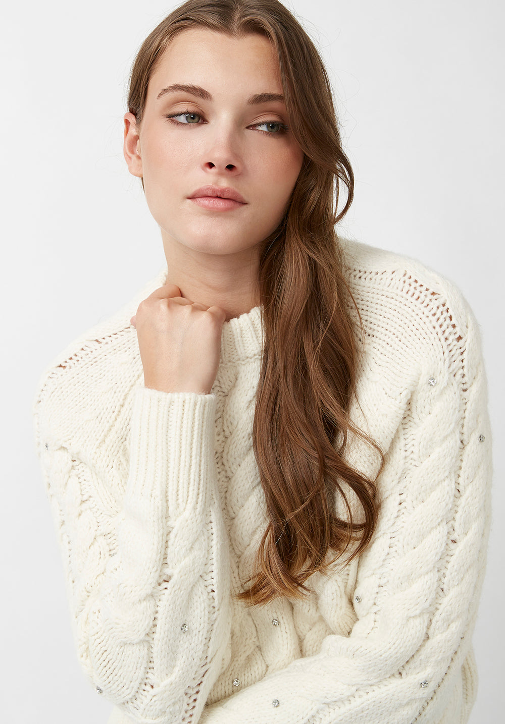 Magari Women's Embellished Cable Knit Sweater, Ivory – Buffalo Jeans