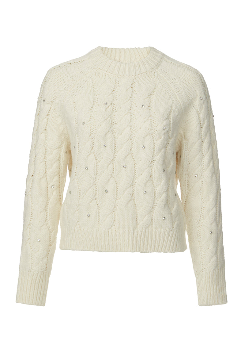 Buffalo David Bitton Magari Ivory Women's Long Sleeve Crewneck Cable Sweater - SW0030H  
