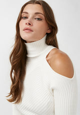 Buffalo David Bitton Beronia Ivory Women's Long Sleeve Cut Out Shoulder Sweater - SW0037H Color IVORY