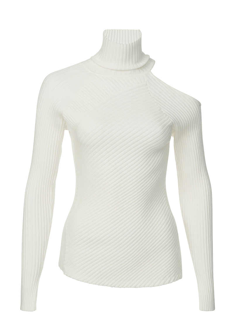 Buffalo David Bitton Beronia Ivory Women's Long Sleeve Cut Out Shoulder Sweater - SW0037H  
