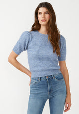 Buffalo David Bitton Agata Blue Heather Women's Short Sleeve Sweater - SW0039F Color BLUE HTR