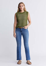 Buffalo David Bitton Syden Women’s Openwork Knit Tank Top In Olive Green - SW0060P Color OLIVE BRANCH