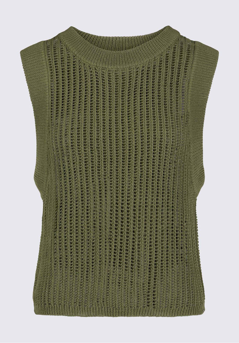 Syden Women’s Openwork Knit Tank Top in Olive Green - SW0060P