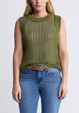 Buffalo David Bitton Syden Women’s Openwork Knit Tank Top In Olive Green - SW0060P Color OLIVE BRANCH