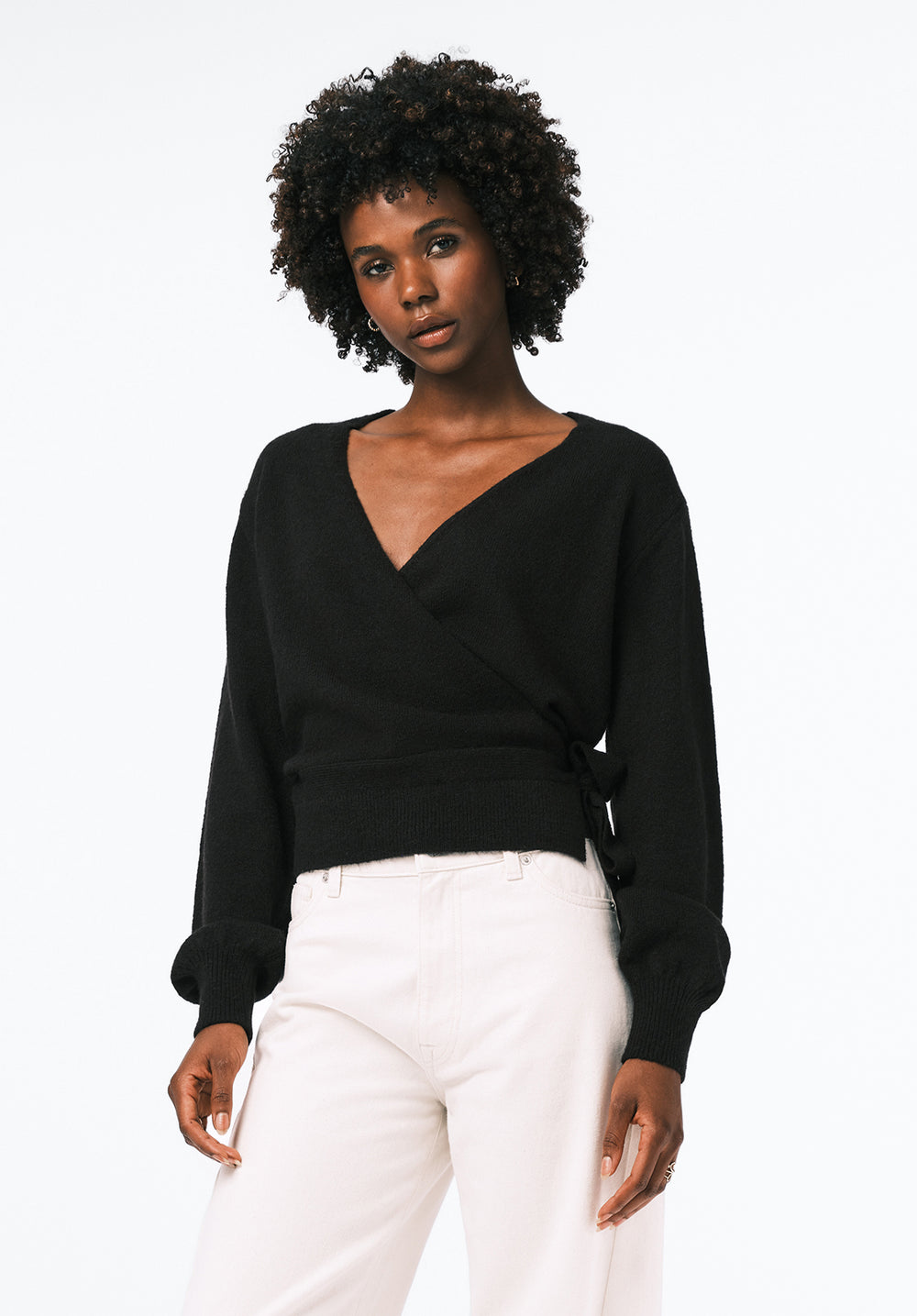 Jadis Women's Textured Knit Wrap Sweater with Side Tie, BLACK