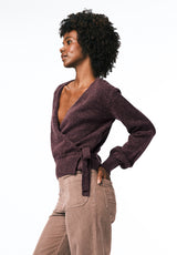 Jadis Women's Textured Knit Wrap Sweater with Side Tie color FIG