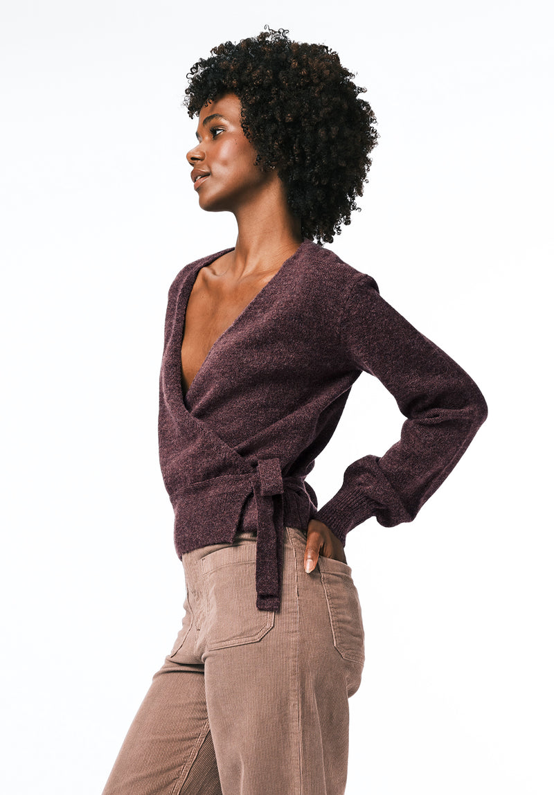 Jadis Women's Textured Knit Wrap Sweater with Side Tie color FIG