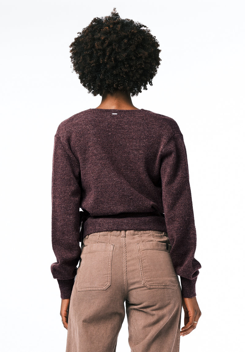 Jadis Women's Textured Knit Wrap Sweater with Side Tie color FIG