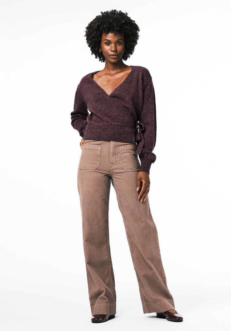 Jadis Women's Textured Knit Wrap Sweater with Side Tie color FIG