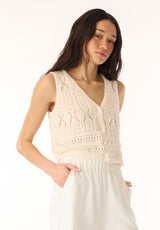 Merrybell Women's Pointelle Knit Vest with Button-Down Front, Egret - SW0114P