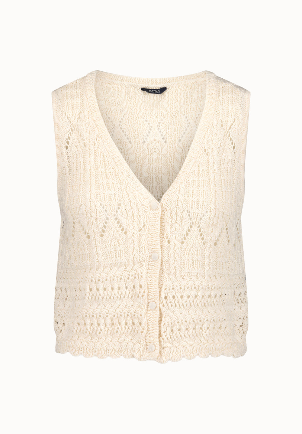 Merrybell Women's Pointelle Knit Button-Down Vest, Egret – Buffalo