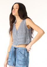 Buffalo Women Sweaters Blue Knit Sweaters V-Neckline Button-Down