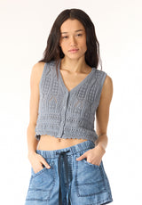 Buffalo Women Sweaters Blue Knit Sweaters V-Neckline Button-Down