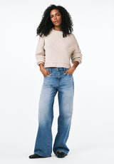 Seema Women's Dropped Sleeve Loose-Fit Cropped Sweater color OATMEAL