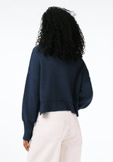 Seema Women's Dropped Sleeve Loose-Fit Cropped Sweater color OCEANA