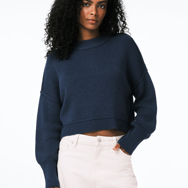 Luna Blue ルナブルー　スニファニーセーター＆トップス　S Seema Women's Dropped Sleeve Loose-Fit Cropped Sweater, Oceana