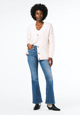 Calynda Women's Cable Knit Button-Up Cardigan with Pockets color MARSHMALLOW