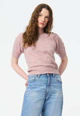 Winsome Women's Short Sleeve Cable Knit Sweater with Shoulder Button color BURNISHED LILAC