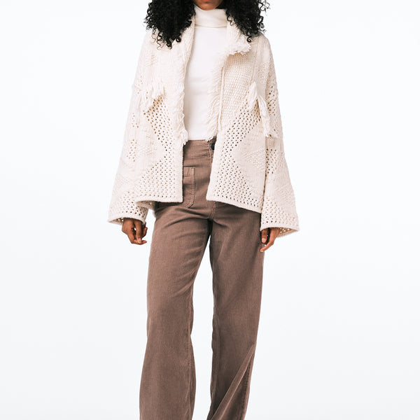 Agatha Women's Fringe Open-Knit Cardigan, Oatmeal – Buffalo Jeans