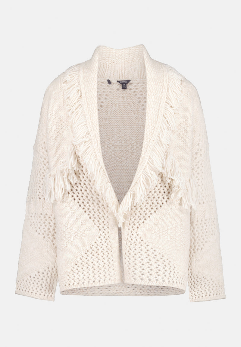 Agatha Women's Open-Front Knit Cardigan with Fringe Detail color OATMEAL