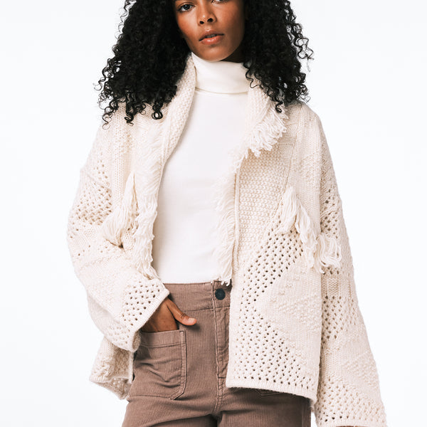 Agatha Women's Open-Front Knit Cardigan with Fringe Detail