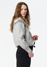 Kindra Women's Fair Isle Crew Neck Knit Sweater color LT HR GREY