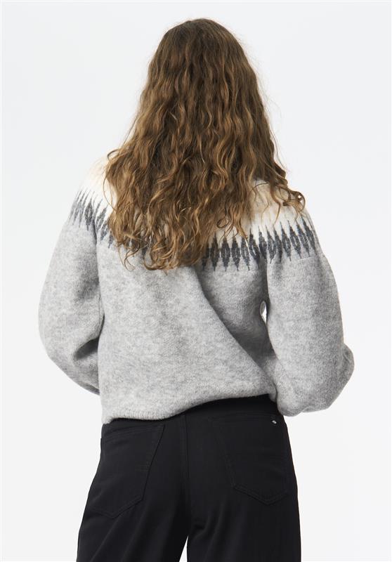 Kindra Women's Fair Isle Crew Neck Knit Sweater color LT HR GREY