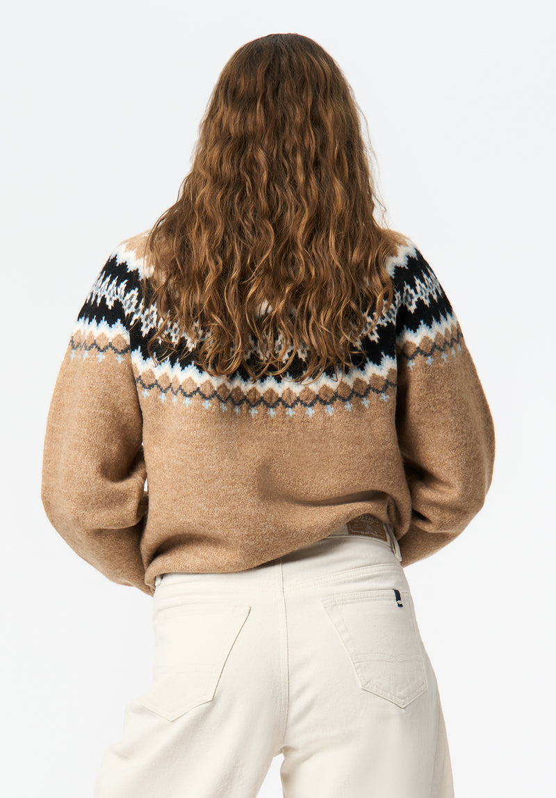 Ashlynne Women's Fair Isle Knit Turtleneck Sweater color TAN