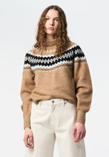 Ashlynne Women's Fair Isle Knit Turtleneck Sweater color TAN