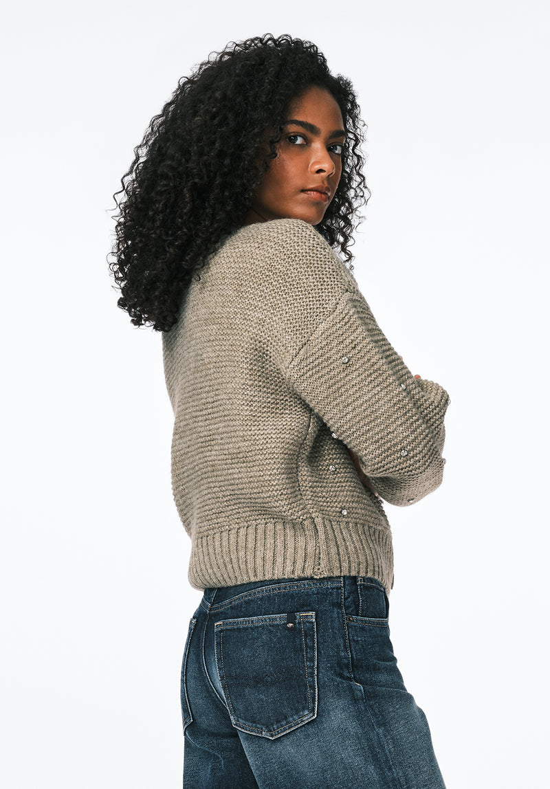 Odilia Women's Embellished Knit Button-Up Cardigan color DK GREEN