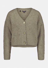 Odilia Women's Embellished Knit Button-Up Cardigan color DK GREEN