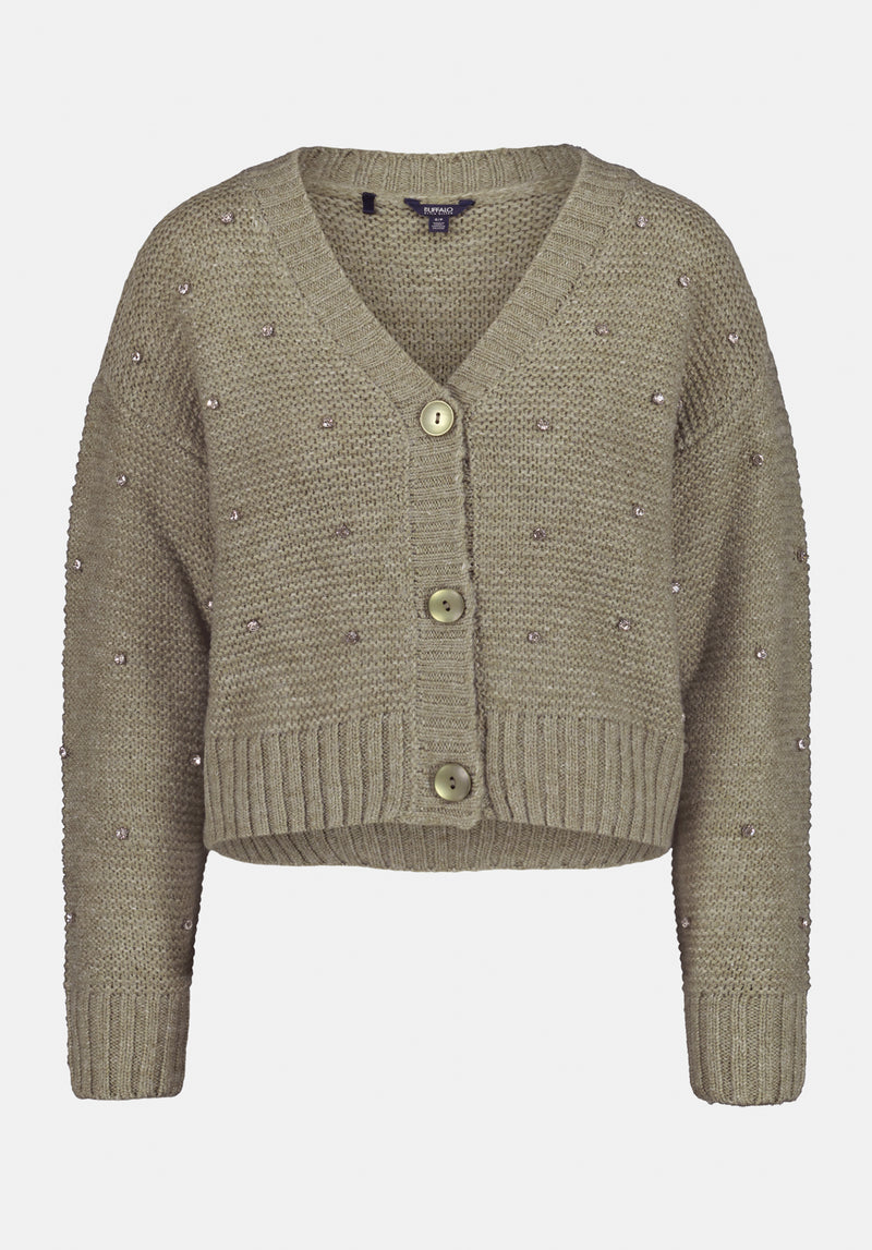 Odilia Women's Embellished Knit Button-Up Cardigan color DK GREEN