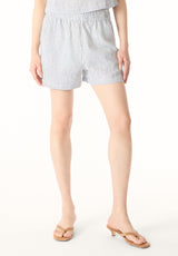 Giustina Women's Linen Blend Striped High-Waisted Shorts, Navy - WB0021P