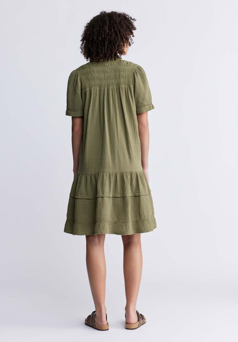 Buffalo David Bitton Zinnia Women's Ruffled Dress in Olive Green - WD0033P Color OLIVE BRANCH