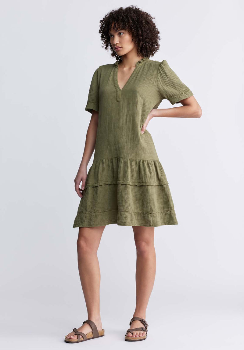 Buffalo David Bitton Zinnia Women's Ruffled Dress in Olive Green - WD0033P Color OLIVE BRANCH