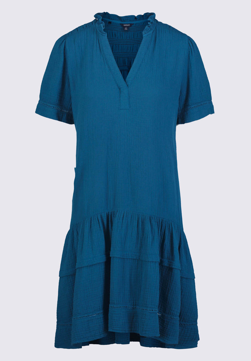 Zinnia Women's Ruffled Dress in Teal Blue - WD0033P