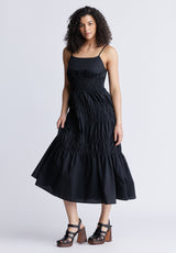 Buffalo David Bitton Balia Women's Long Ruched Tiered Dress, Black - WD0047S Color BLACK