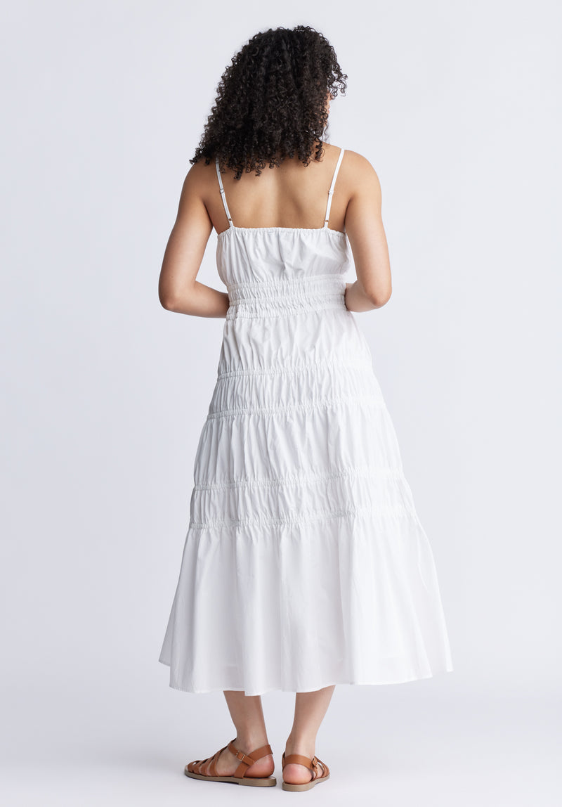 Buffalo David Bitton Balia Women's Long Ruched Tiered Dress, White - WD0047S Color WHITE