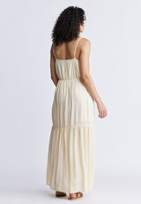 Buffalo David Bitton Assisi Women's Maxi Tiered Striped Dress, White and Yellow - WD0048S Color BANANA CREAM