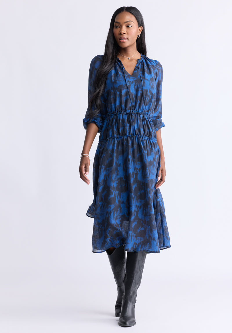 Virlen Women's Long Sleeve Tie-neck Printed Midi Dress, Navy - WD0062F Buffalo Jeans Virlen Women's Long Sleeve Tie-neck Printed Midi Dress, Navy - WD0062F Buffalo Jeans