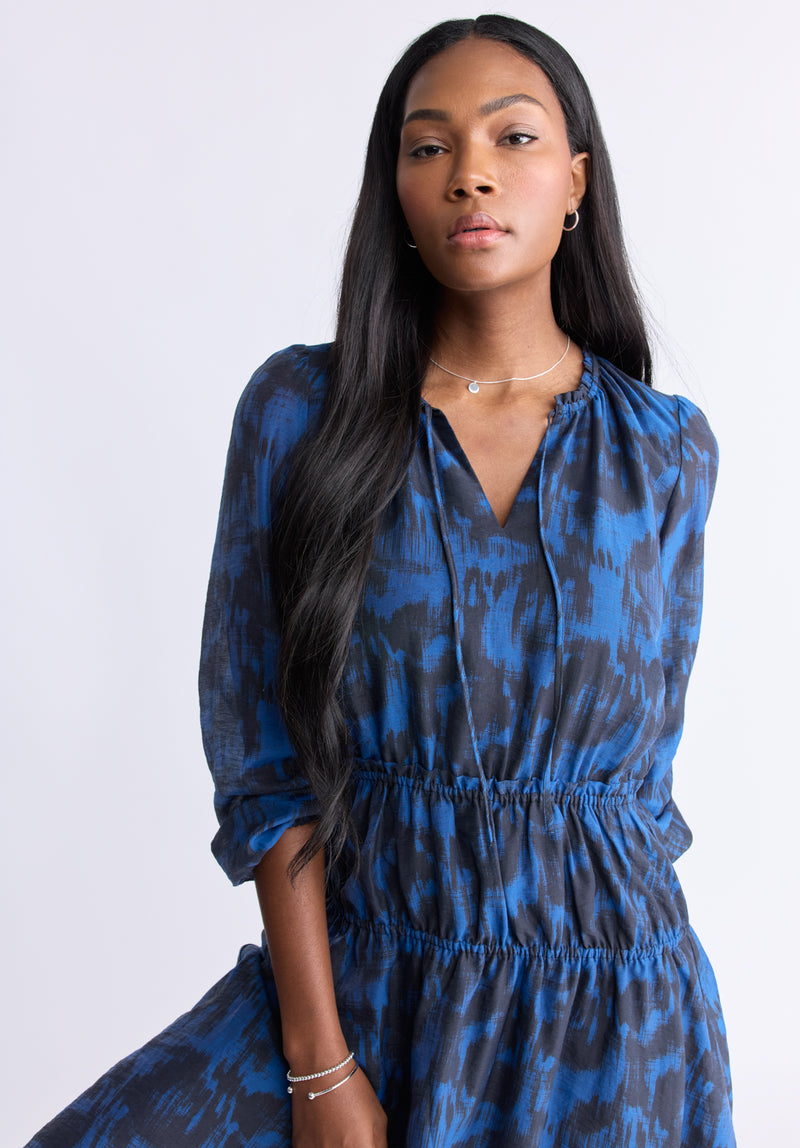 Virlen Women's Long Sleeve Tie-neck Printed Midi Dress, Navy - WD0062F Buffalo Jeans Virlen Women's Long Sleeve Tie-neck Printed Midi Dress, Navy - WD0062F Buffalo Jeans