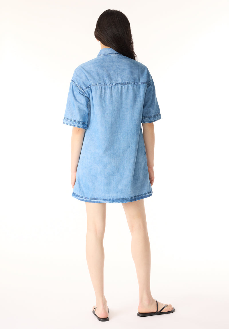 Freida Women's Mid-Sleeve Button-Up Shirt Dress, Classic Vintage Blue