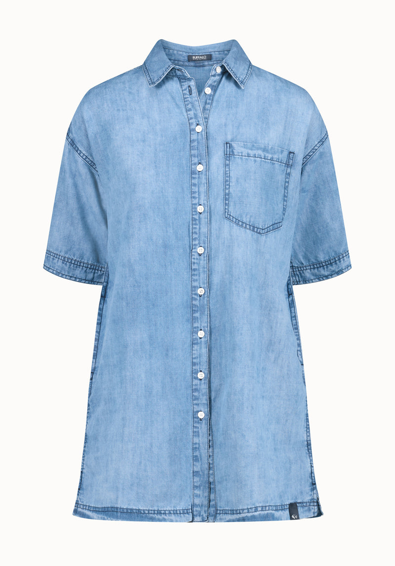 Freida Women's Long-Sleeve Button-Up Shirt Dress, Classic Vintage Blue Classic Vintage / XL