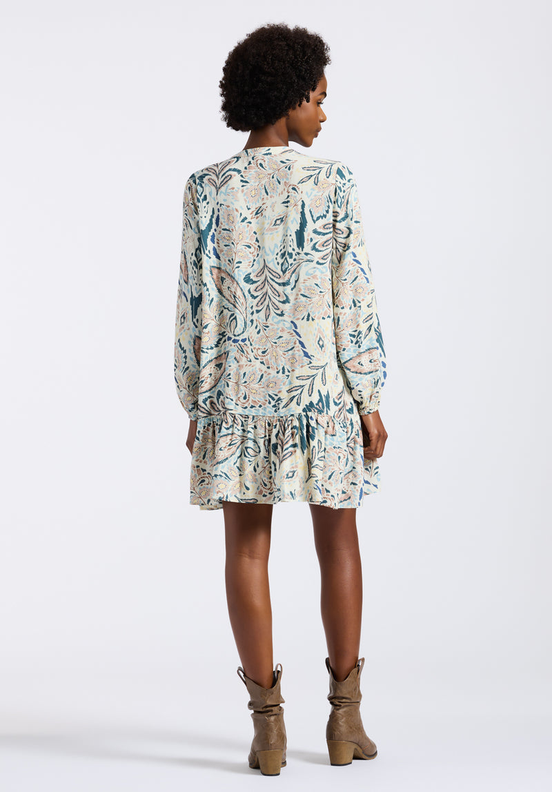 Buffalo Jeans Women's Darya Boho-Print Long-Sleeve Tiered Short Dress, Paisley - Size: XL Buffalo Jeans Women's Darya Boho-Print Long-Sleeve Tiered Short Dress, Paisley - Size: XL