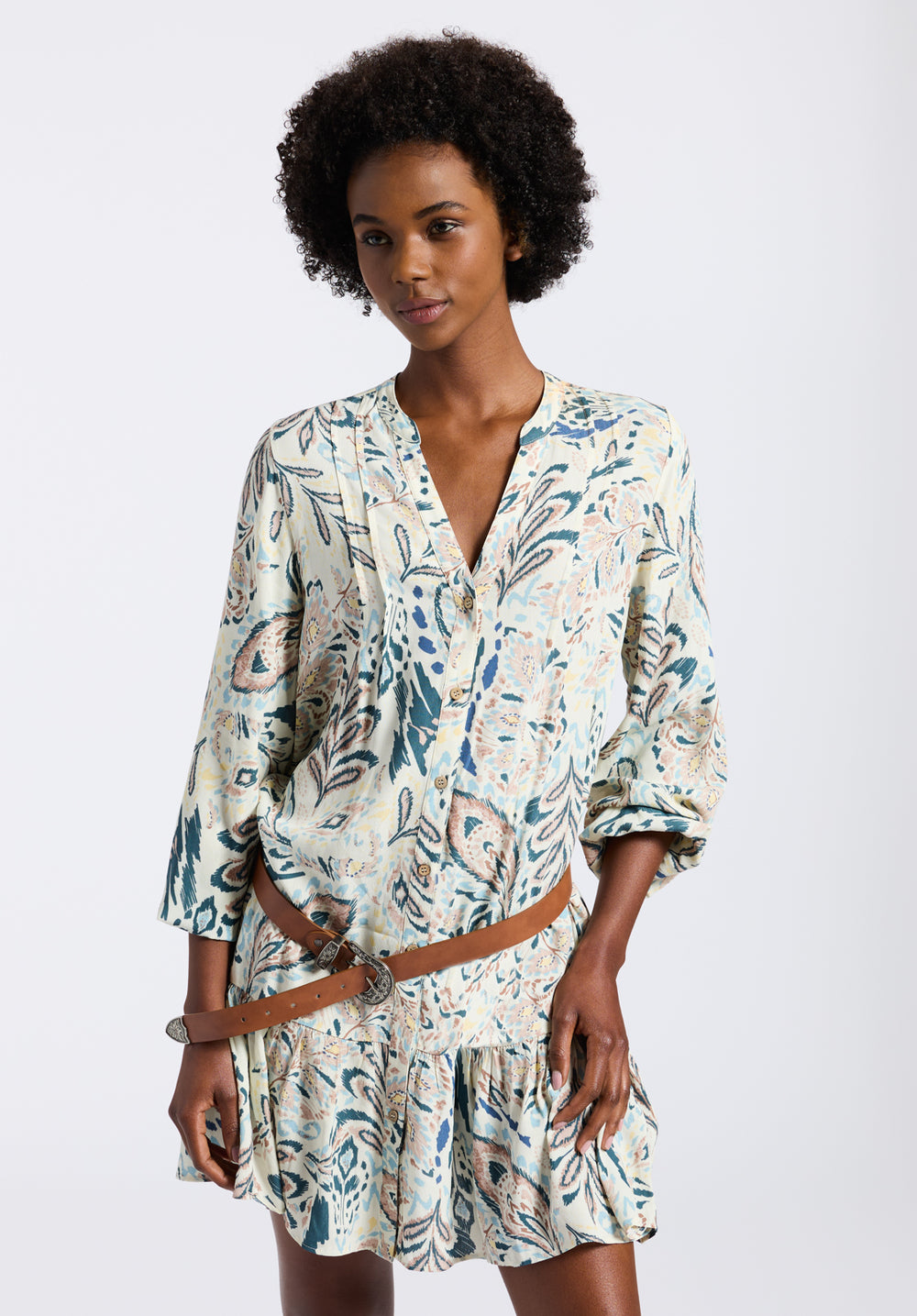 Buffalo Jeans Women's Darya Boho-Print Long-Sleeve Tiered Short Dress, Paisley