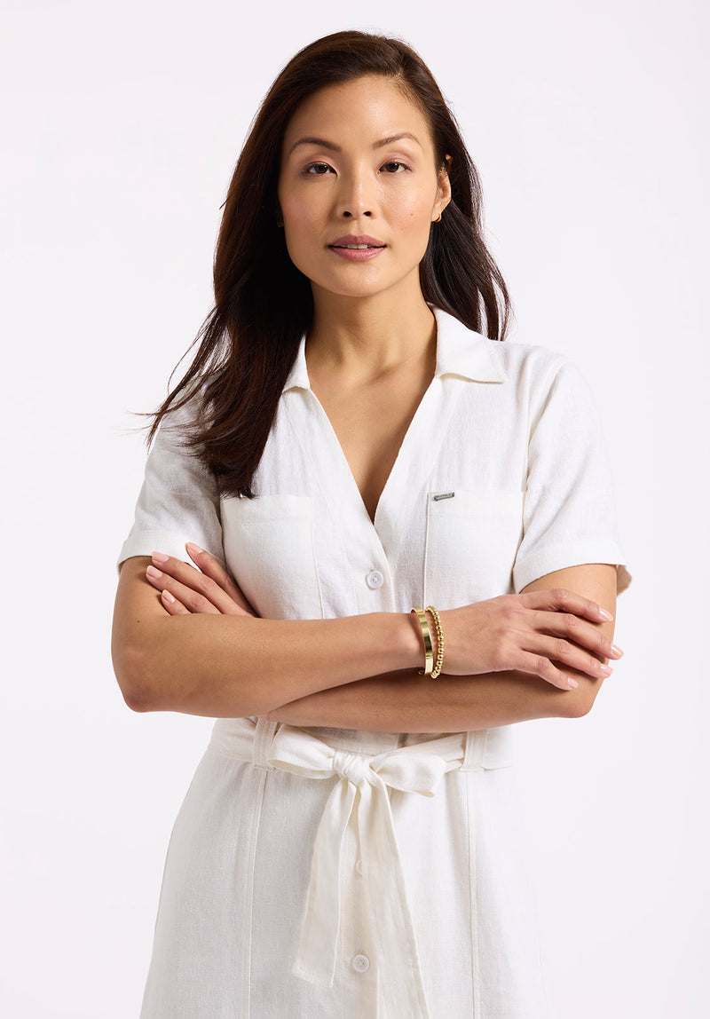 Buffalo Jeans Women's Carlene Button-Down Midi Dress With Waist Tie, White - Size: S Buffalo Jeans Women's Carlene Button-Down Midi Dress With Waist Tie, White - Size: S
