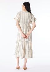 Aurinda Women's Tiered Striped Midi Dress, Parchment - WD0094P