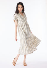 Aurinda Women's Tiered Striped Midi Dress, Parchment - WD0094P
