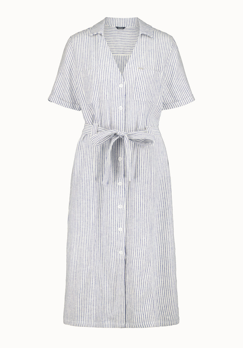 Carlene Women's Striped Button-Down Midi Dress with Waist Tie, Navy Buffalo Jeans Carlene Women's Striped Button-Down Midi Dress with Waist Tie, Navy Buffalo Jeans